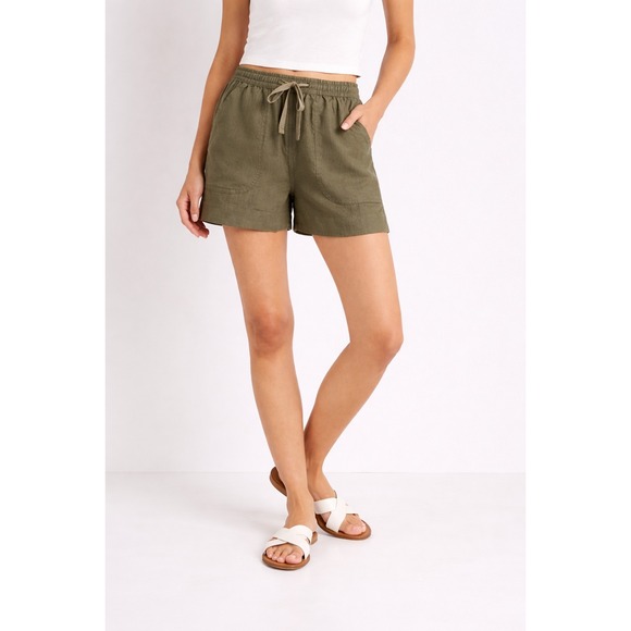 Quince Pants - Quince Linen Shorts Womens Large Olive Green Sustainable European Flax Casual